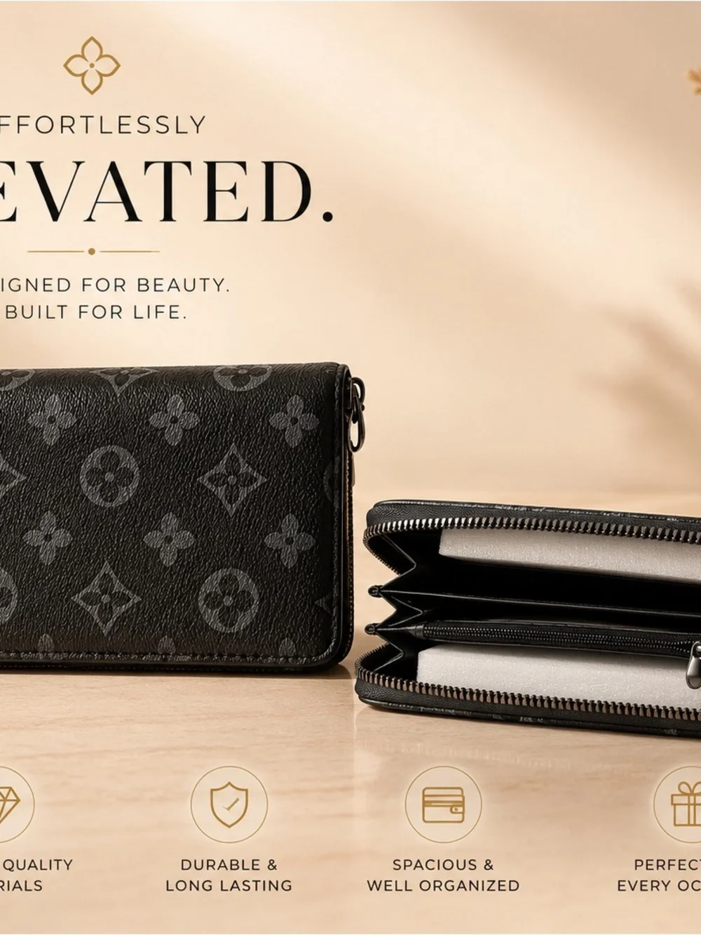 Timeless Elegance Compact Wallet - Black & Brown